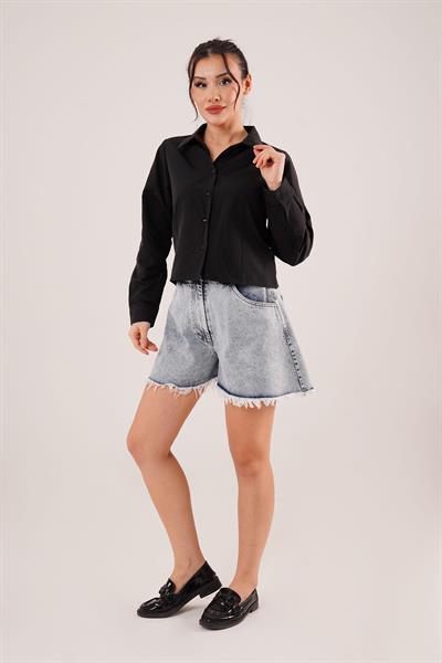 Dikiş Detaylı Siyah Gömlek