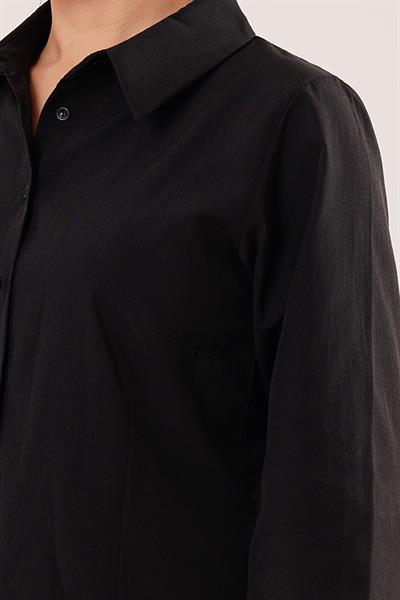 Dikiş Detaylı Siyah Gömlek