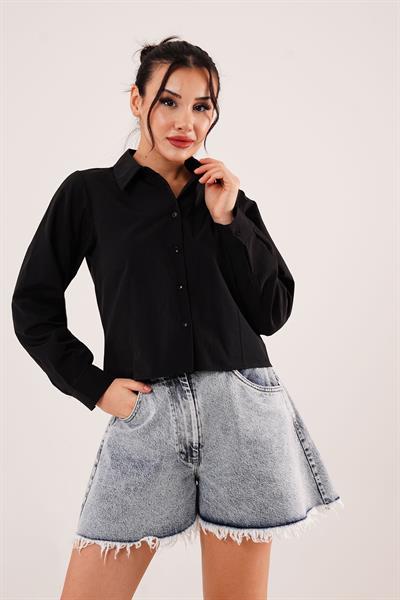 Dikiş Detaylı Siyah Gömlek