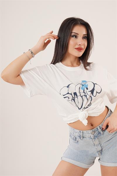 Arka ve Ön Start Now Baskılı Beyaz Basic Tişört