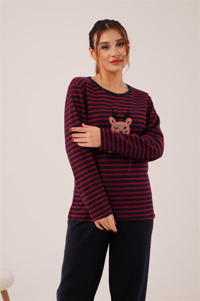 Önü Ayıcıklı Yumoş Siyah Pijama Takımı