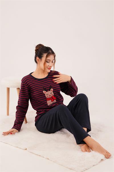 Önü Ayıcıklı Yumoş Siyah Pijama Takımı