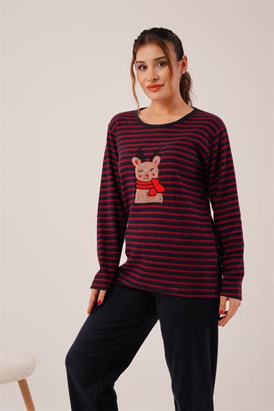 Önü Ayıcıklı Yumoş Siyah Pijama Takımı