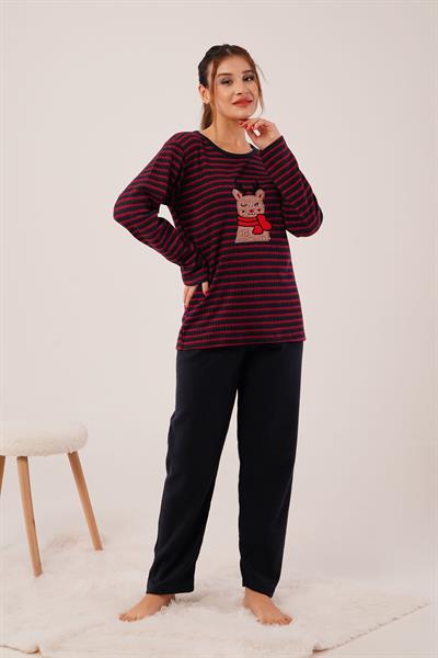 Önü Ayıcıklı Yumoş Siyah Pijama Takımı