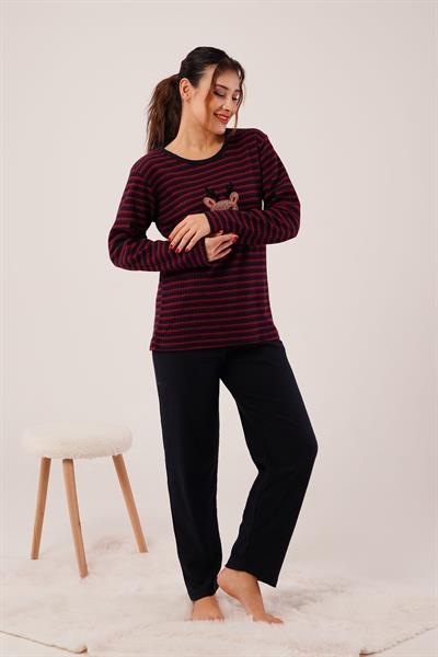 Önü Ayıcıklı Yumoş Siyah Pijama Takımı