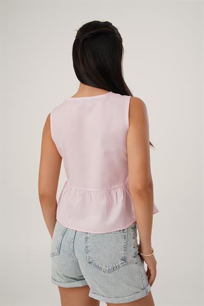 Önü Bağlamalı Çizgili Pembe Bluz