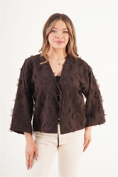 Önü Bağlamalı Püsküllü Salaş Mevsimlik Kahve Kimono
