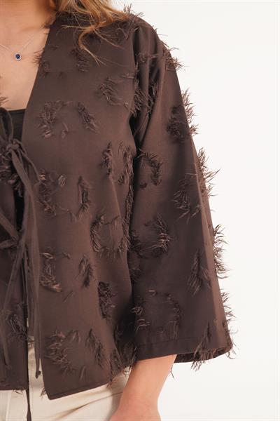 Önü Bağlamalı Püsküllü Salaş Mevsimlik Kahve Kimono