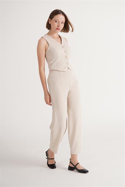 Örme Krep Bej Pantolon