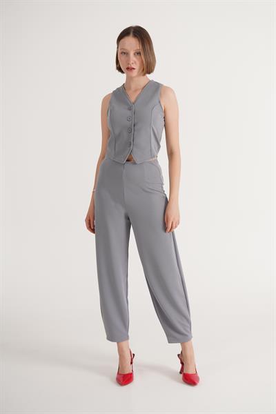 Örme Krep Gri Pantolon