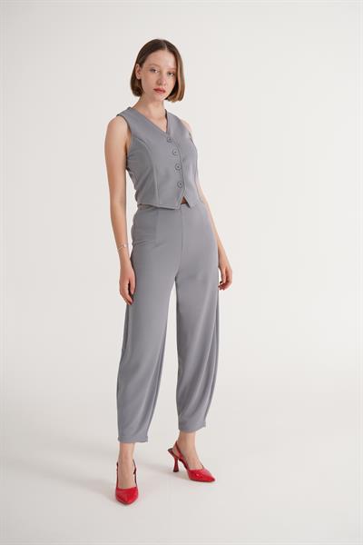 Örme Krep Gri Pantolon