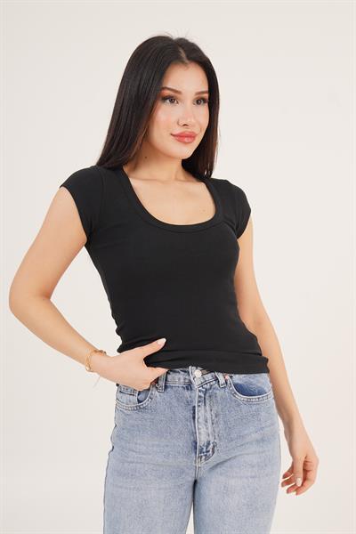 Oval Yaka Kısa Kollu Basic Tişört Siyah