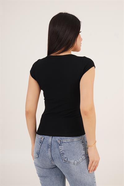 Oval Yaka Kısa Kollu Basic Tişört Siyah