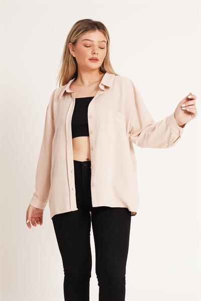 Oversize Aerobin Tek Cepli Bej Gömlek