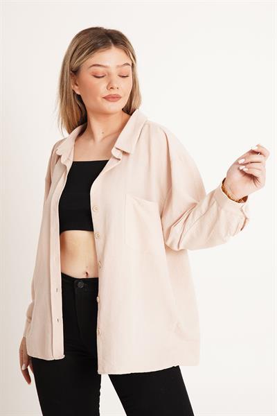 Oversize Aerobin Tek Cepli Bej Gömlek