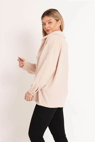 Oversize Aerobin Tek Cepli Bej Gömlek