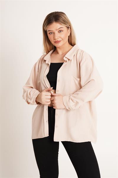 Oversize Aerobin Tek Cepli Bej Gömlek