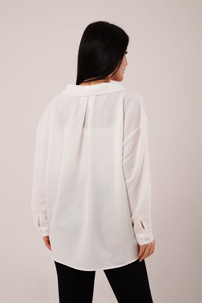 Oversize Aerobin Tek Cepli  Beyaz Gömlek