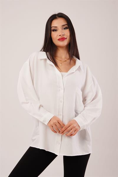 Oversize Aerobin Tek Cepli  Beyaz Gömlek
