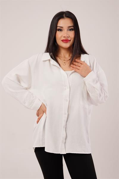 Oversize Aerobin Tek Cepli  Beyaz Gömlek