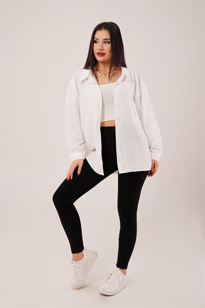 Oversize Aerobin Tek Cepli  Beyaz Gömlek