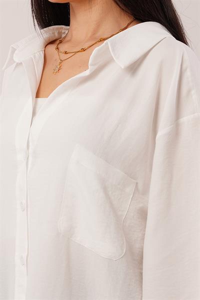 Oversize Aerobin Tek Cepli  Beyaz Gömlek