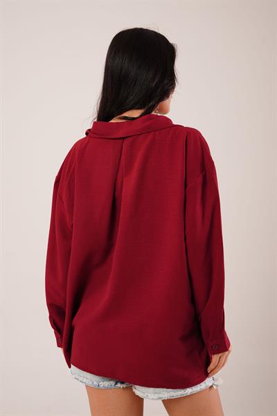 Oversize Aerobin Tek Cepli Bordo Gömlek