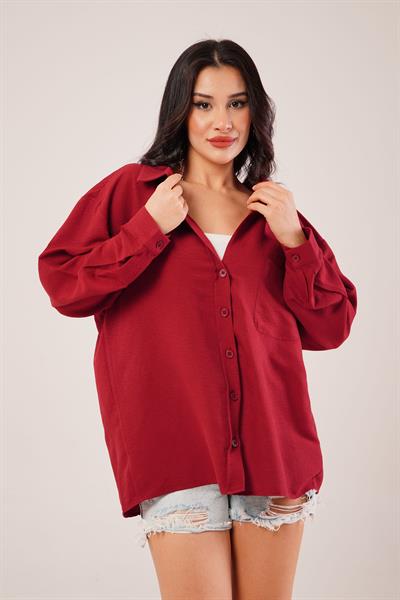 Oversize Aerobin Tek Cepli Bordo Gömlek