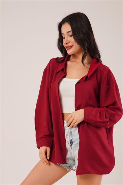 Oversize Aerobin Tek Cepli Bordo Gömlek
