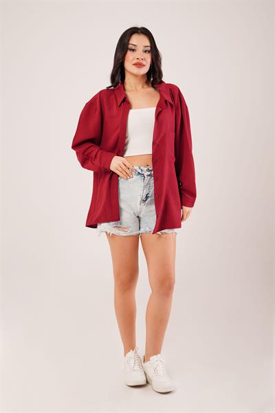 Oversize Aerobin Tek Cepli Bordo Gömlek