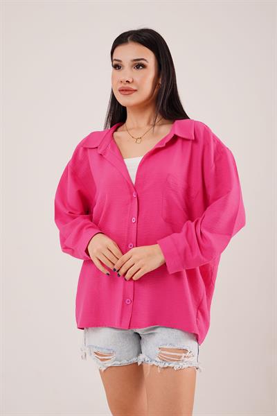 Oversize Aerobin Tek Cepli Fuşya Gömlek