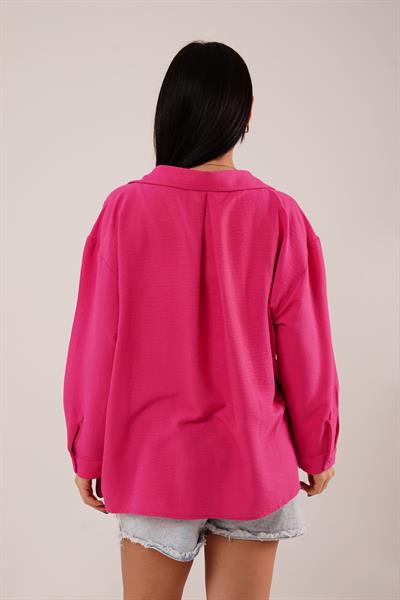 Oversize Aerobin Tek Cepli Fuşya Gömlek