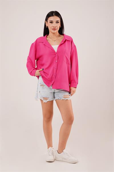 Oversize Aerobin Tek Cepli Fuşya Gömlek