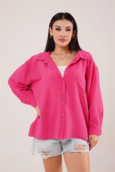 Oversize Aerobin Tek Cepli Fuşya Gömlek