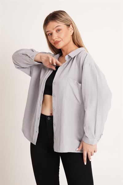 Oversize Aerobin Tek Cepli Gri Gömlek