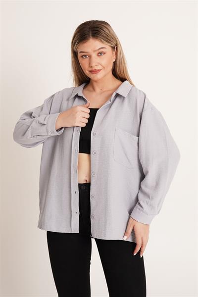 Oversize Aerobin Tek Cepli Gri Gömlek