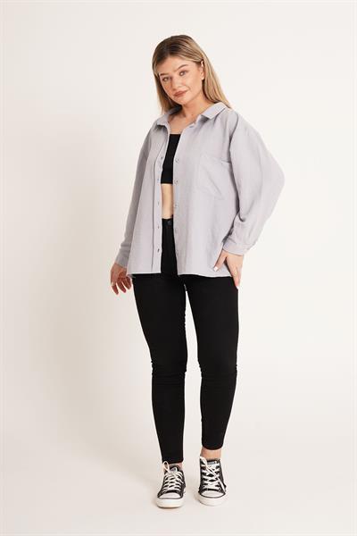Oversize Aerobin Tek Cepli Gri Gömlek