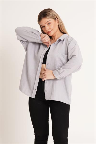 Oversize Aerobin Tek Cepli Gri Gömlek