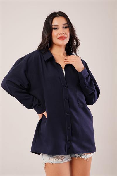 Oversize Aerobin Tek Cepli Lacivert Gömlek
