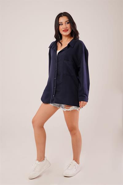 Oversize Aerobin Tek Cepli Lacivert Gömlek