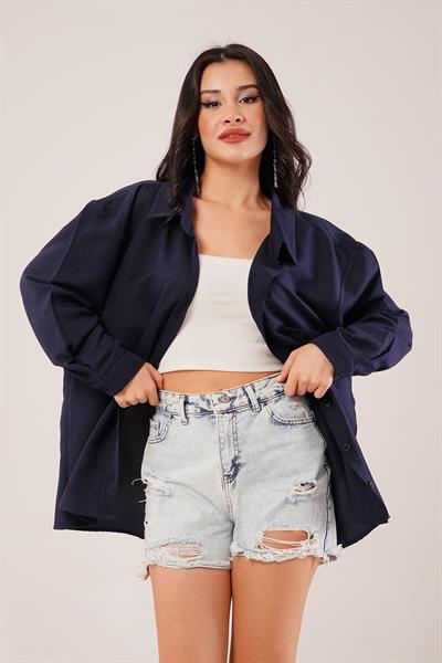 Oversize Aerobin Tek Cepli Lacivert Gömlek