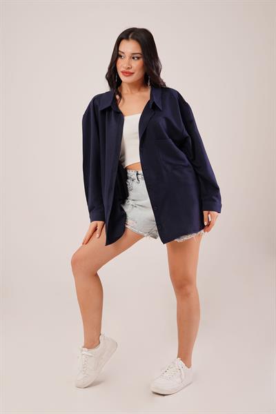 Oversize Aerobin Tek Cepli Lacivert Gömlek