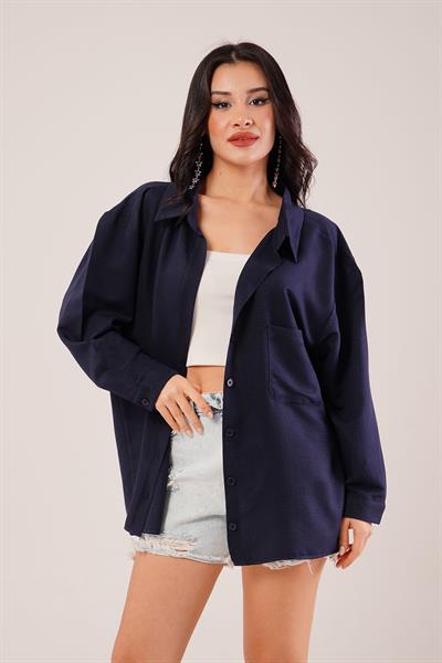 Oversize Aerobin Tek Cepli Lacivert Gömlek