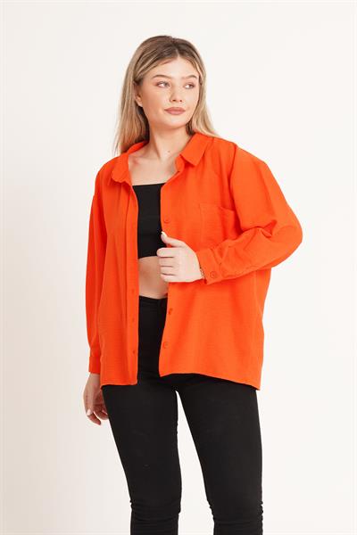 Oversize Aerobin Tek Cepli Oranj Gömlek