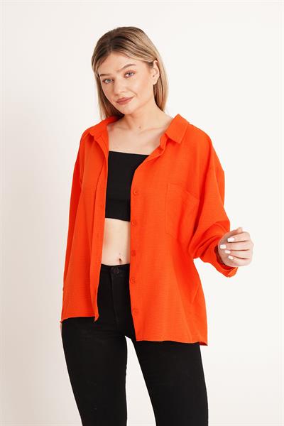 Oversize Aerobin Tek Cepli Oranj Gömlek