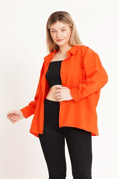 Oversize Aerobin Tek Cepli Oranj Gömlek