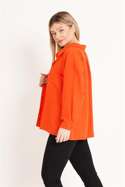 Oversize Aerobin Tek Cepli Oranj Gömlek