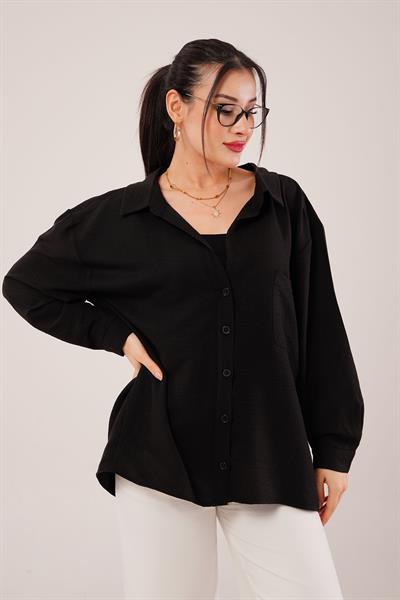 Oversize Aerobin Tek Cepli Siyah Gömlek