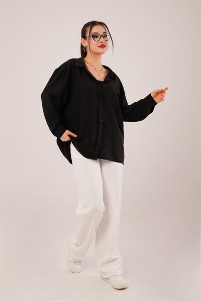 Oversize Aerobin Tek Cepli Siyah Gömlek
