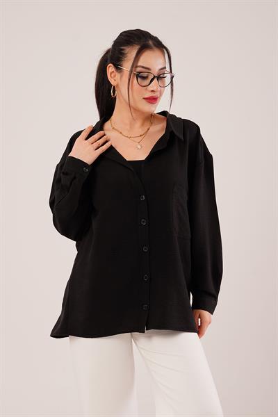 Oversize Aerobin Tek Cepli Siyah Gömlek